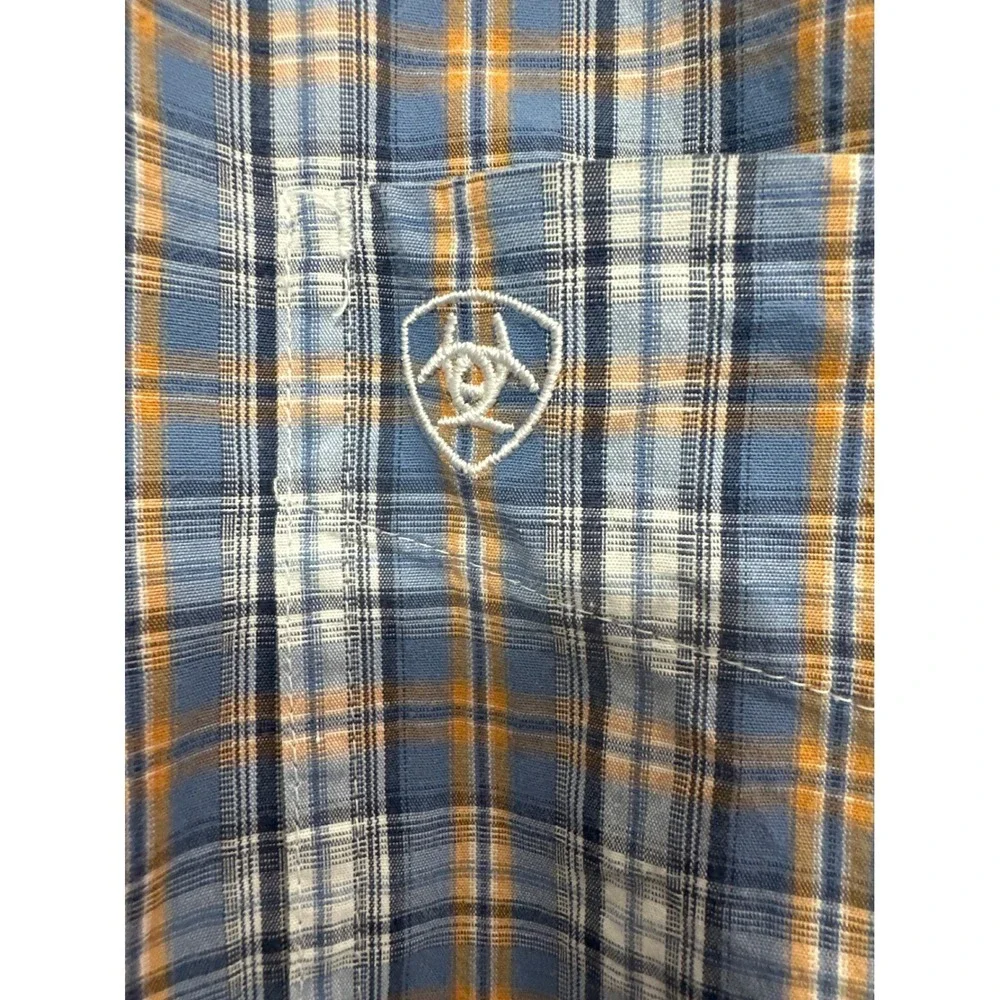 Ariat Relentless Mens Medium Plaid Button Down Shirt Blue Stretch L/S - Picture 2 of 10